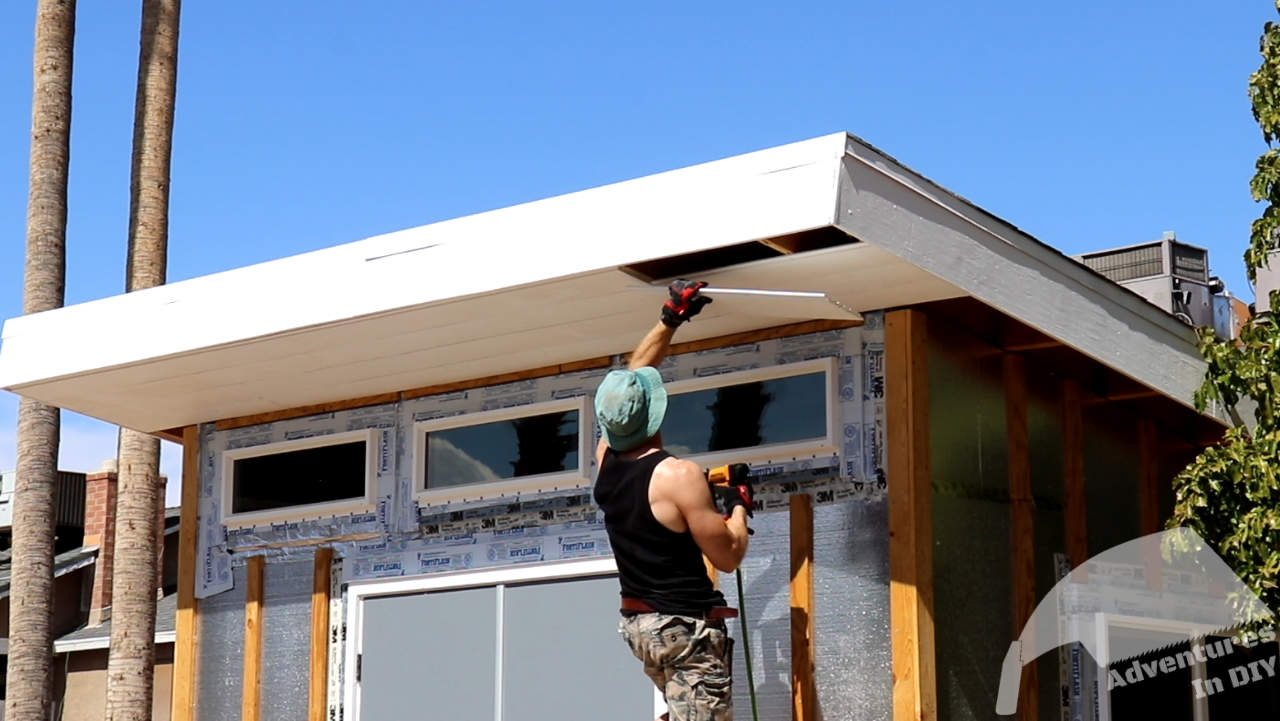 Building A Modern Shed Part 13 Installing Shiplap on the Soffit